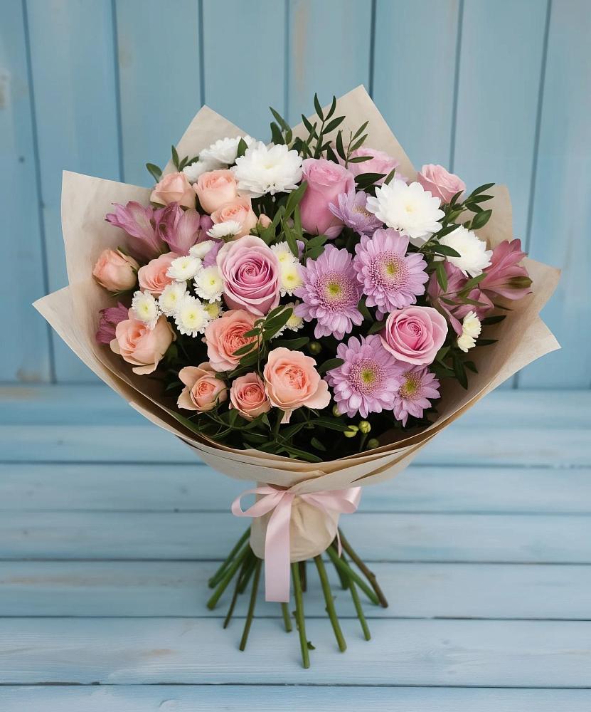 Букет цветов из: Хризантемы, Розы и Альстромерии в Федурново