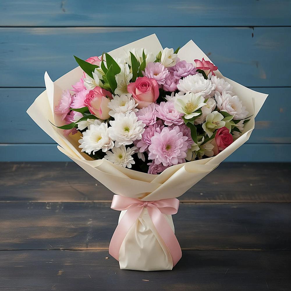 Букет цветов из: Хризантемы, Альстромерии и Розы в Федурново